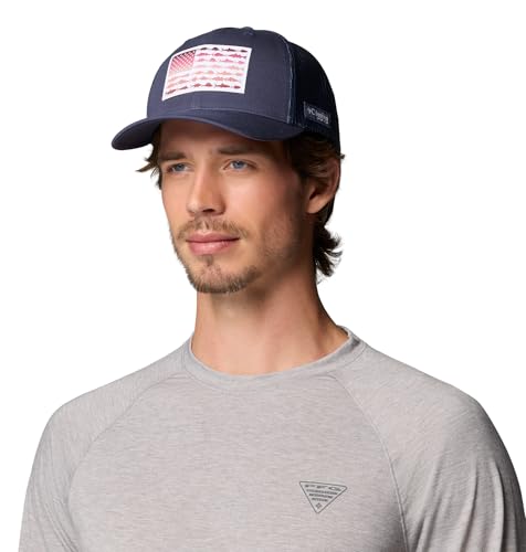 Image of Columbia Unisex Unisex PFG Fish Flag Mesh Snap Back Hat, Nocturnal /Fish Flag, One Size