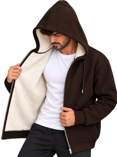 Buy BLACKSTEP Men's Sherpa-Lined Full-Zip Fleece Hoodie (Brown, M) - Image 3