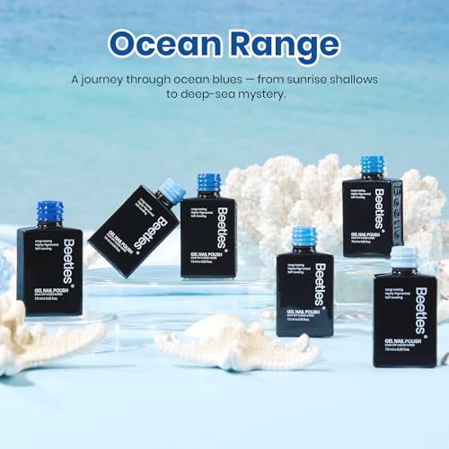 Image of Beetles Blue Gel Polish Set - Ocean Range, 6 Colors Light Dark Navy Baby Blue Gel Nail Polish Soak Off UV LED Lamp Needed Manicure DIY Home for Women