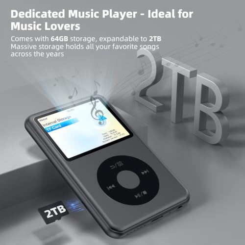 Image of Innioasis 64GB Mp3 Player with Bluetooth, Lossless DSD DAC FLAC Support, Y2 Classic Dedicated Music Player with Playlists, Nostalgia Design, Supports up to 2TB Black