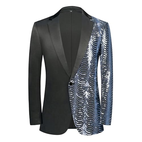 Men's Sequin Shiny Prom Suits Stylish Soft Dinner Tux Dress Blazer Classic Slim Fit Casual Sport Coat