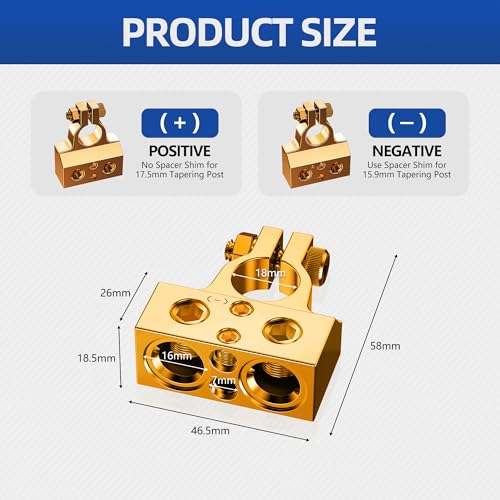 SUNMORN Battery Terminal Connectors, 0/2/4/6/8/10 AWG Battery Terminals, Heavy Duty Car Battery Terminal, Top Post Multiple
