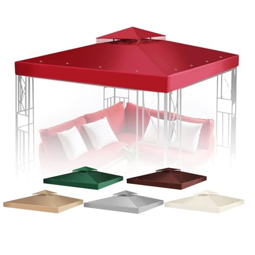 Flexzion Gazebo Cover Replacement Canopy Top 10x10 Ft (3m x 3m) - Double Tier Top Canopy Cover Replacement with UV30+, Dirt, Water Resistant for Outdoor, Sunshade, Garden, Patio, Pavilion (Red)