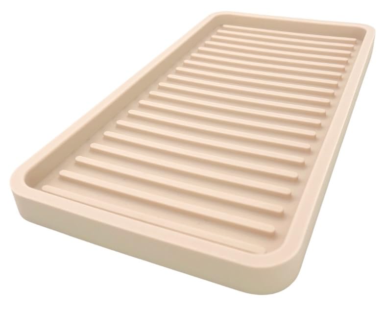 Happitasa Silicone Kitchen Sink Organizer Tray, Sponge Holder and Countertop Protector | Bathroom and Kitchen Soap Dish and Dispenser Tray (Sand