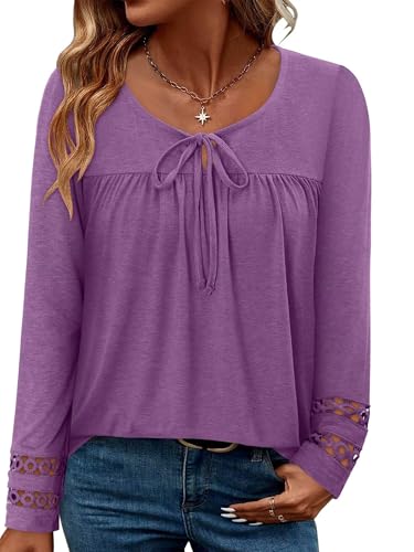 Magritta Womens Long Sleeve Tops 2025 Fall Keyhole-Tie Neck Pleat...