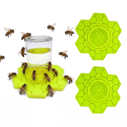 2 Pack Bee Feeder for Mason Jar Honey Bee Feeder Compatible with Regular and Wide Mouth Silicone Bee Sugar Water Feeder Bee Waterer for Outside Garden (Yellow)