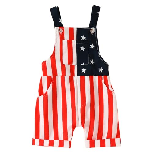 Baby Overalls American Flag Overalls Kids Summer Casual Independence Day Striped Stars Elastic High Waist Shorts Loose Comfy Fashion Cute Sleeveless Adjustable Strap Overall Rompers