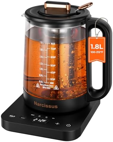 Narcissus Electric Kettle Temperature Control ±5℉, 1.8L Glass Ele...