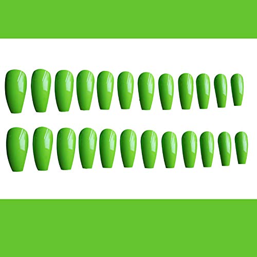 Vaveah 48 Pcs Press on Nails Coffin Fake Nails Glossy Glue on Nails Shiny False Nails for Women (Fluorescent Green&Pink)