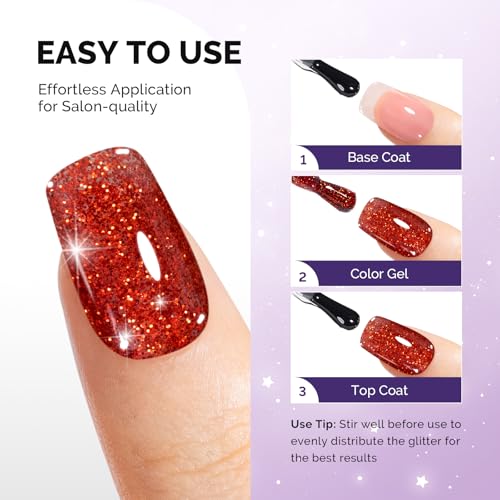 Image of MelodySusie Galaliver Red Glitter Gel Nail Polish, 15ML Sparkly Shimmer Christmas Red Gel Polish Soak Off UV LED Cured Long Lasting Gift for Women DIY Nail Design Nail Art Manicure X01