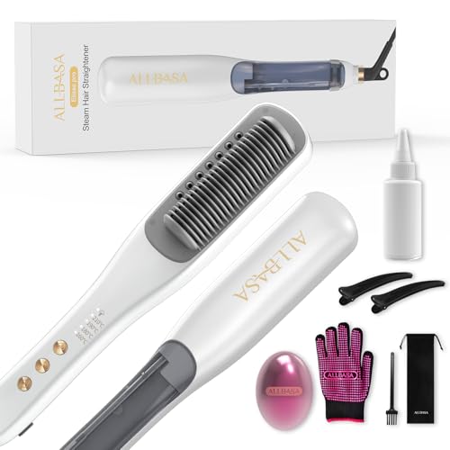 ALLBASA - Cepillo alisador de vapor profesional para cabello, 4 temperaturas ajustables, 160 ℃-210 ℃, plancha de pelo con tecnología de vapor (blanco, cepillo de vapor) ALLBASA - Cepillo alisador de vapor profesional para cabello, 4 temperaturas ajustables, 160 ℃-210 ℃, plancha de pelo con tecnología de vapor (blanco, cepillo de vapor)
