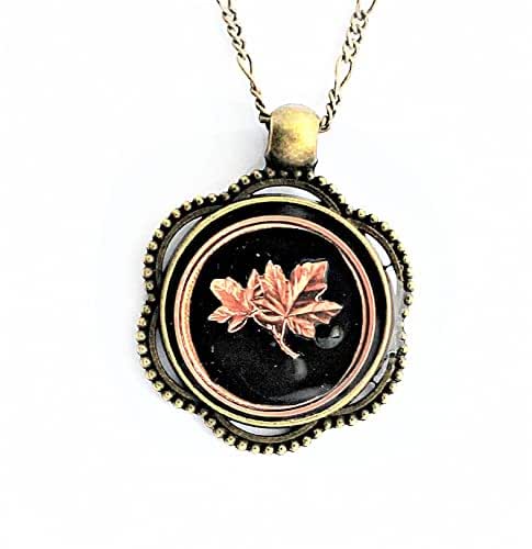 Cut Coin Canadian Penny Maple Leaves Resin Necklace Brass