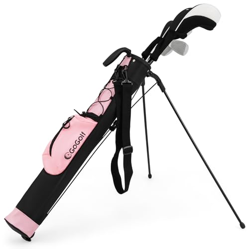GYMAX Golf-Standtasche, leichte Golftasche mit 2 Fächern & Taschen, Golf Pencil Bag mit Flaschenhalter & Tragegriff, Standbag für Herren & Damen (Rosa)