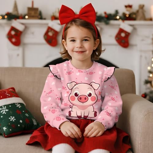 Girls Round Neck Long Sleeve Sweatshirt Breathable Cute Hoodless Pullover Everyday Casual Top for Kids Age 1-8 Years2