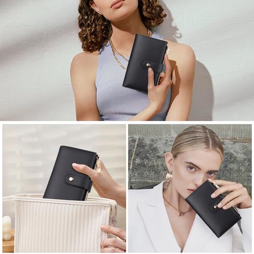 Image of yiijay Womens RFID Blocking Vegan Leather Trifold Clutch Credit Card Holder Ladies Travel Wallet Purse with Pen Holder, Black