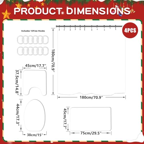 Ensemble rideaux douche Noël 4 pièces avec tapis de bain épais - 7