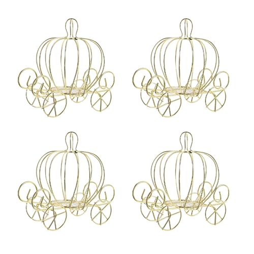 HAKIDZEL Caja de Dulces de Metal Dorada Forma de Carrito de Calabaza para Decoración y Detalles en Celebraciones y Fiestas, Pack de 4 Unidades