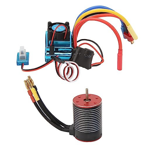 Okuyonic 3650 Brushless Motor 120A ESC Combo, Professional Multi 4 Rotor Poles RC Brushless Motor ESC Set High Torsion for RC Car (5200KV)