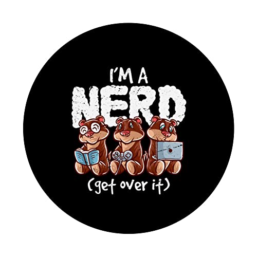 Otter I'm A Nerd Get Over It Nerdy Geek Reading Book Gamer PopSockets Swappable PopGrip, Black - Image 3