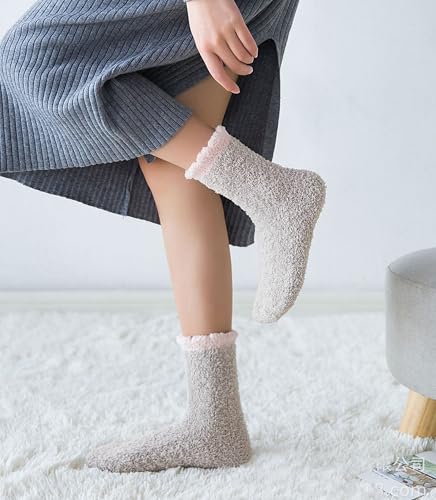 Image of LINEMIN Womens Fuzzy Socks Cozy Fluffy Winter Warm Slipper Socks Microfiber Soft Home Sleeping Socks