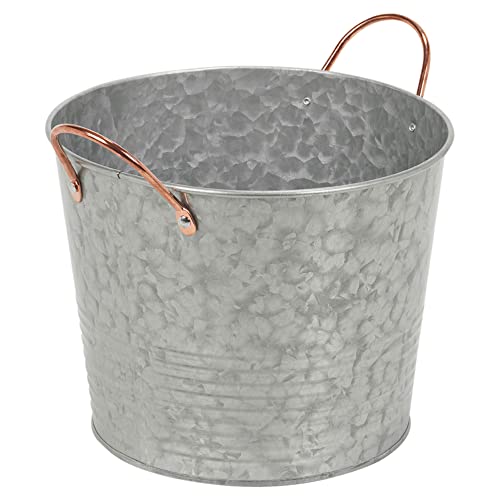 Large Round Sparkling Wine Champagne Beer Bottles Drinks Beverages Ice Cooler Cold Galvanised Steel Metal Drinks Tub Bucket Serving Tray Buffet Bar Platter with Copper Handles