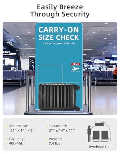 LARVENDER Carry On Luggage 22x14x9 Airline Approved, 20 Inch Expandable PC+ABS Hardside Carry On Luggage with Front Pocket Spinner Wheels TSA Lock for Women Men (Black)4