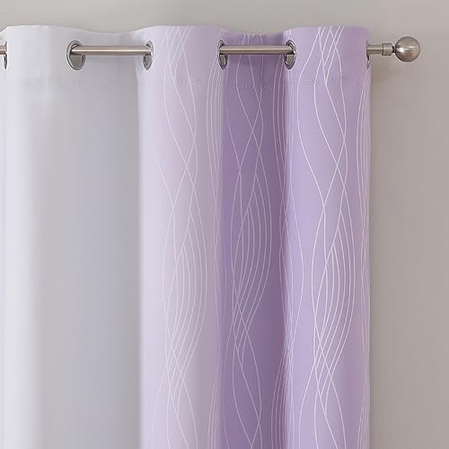Estelar Textiler Lilac and Greyish White Ombre Blackout Curtains 54 Inch Length 2 Panels, Full Room Darkening Gradient Drapes for Kitchen, Thermal Insulated Grommet Short Curtains for Bathroom,42Wx54L