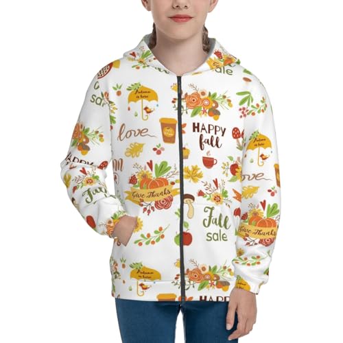 Hello Fall Autumn Is Here Kids Pullover Hoodies Boys Zip Up Sweatshirts Girls Athletic Clothes with Pocket3