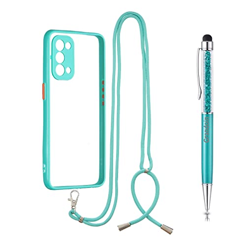 Grandoin Funda con Cuerda para OPPO Reno 5 (5G/4G) / Find X3 Lite, Carcasa Transparentee TPU Silicona Case Cover con Colgante Ajustable Collar Correa de Cuello Cadena Cordón (Verde) Cover