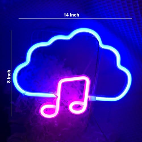 SIFTY COLLECTIONS Cloud Music Neon Sign 8x14 Inch – Blue & Pink LED Wall Light for Bedroom, Studio, or Gaming Room – Aesthetic Neon Decor for Music Lovers & Creators