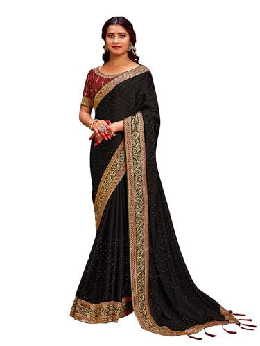 Image of AKHILAM Women's Pink Satin Silk Embroidered Saree with Unstitched Blouse Piece (SANCHI3001 SUM Parent)