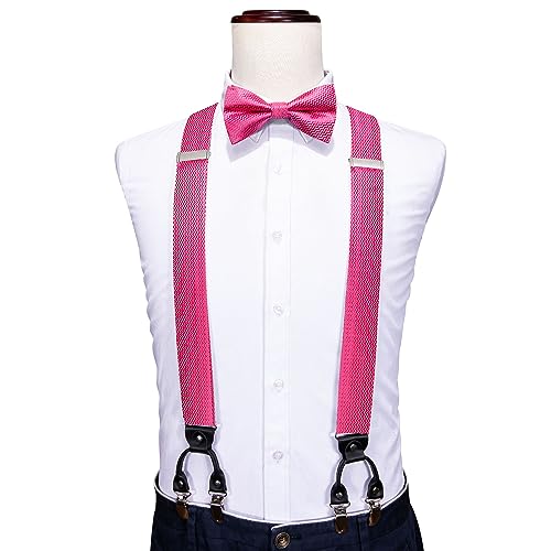 Image of YOHOWA Men Suspenders 6 Clips Strength Adjustable Y Braces Pre-Tied Bow Tie Set Formal Wedding Party