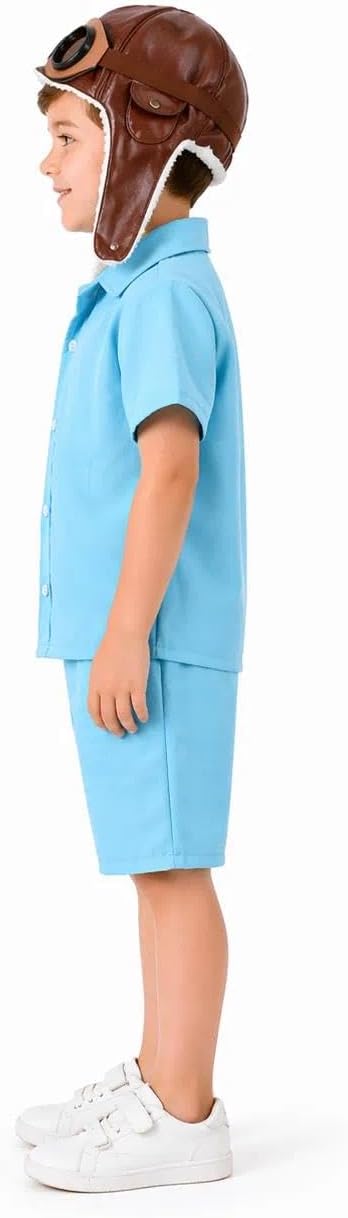 Kids Pilot Aviator Costume Set with Shirt Shorts and Hat, Blue Adventure Outfit for Dress Up Parties