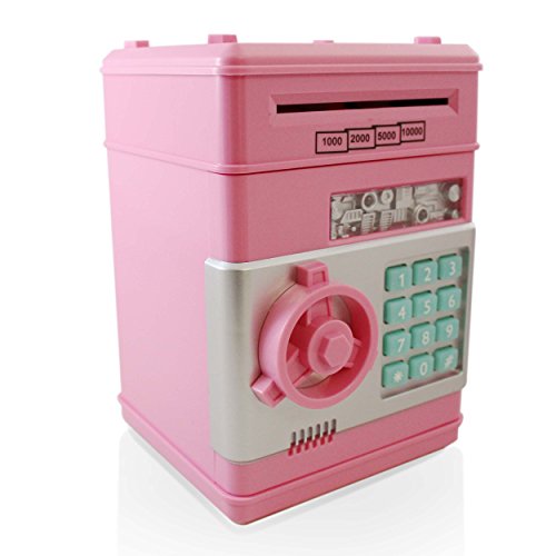 Safe Coin Bank for Kids - Authentic ATM Money Saver Keeps Cash, Toys, and Jewelry Inside Safe Inside - Auto Insert Bills and Electronic Password - Cool Piggy Bank Makes A Great Birthday Gift