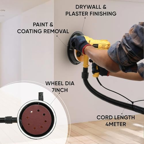 Image of TOMAHAWK T14692 Drywall Sander | Dry Wall Sander 900W, Copper Armature, 1400-2700RPM Variable Speed Control Switch Lock Feature 8 Hole vacuum and LED light