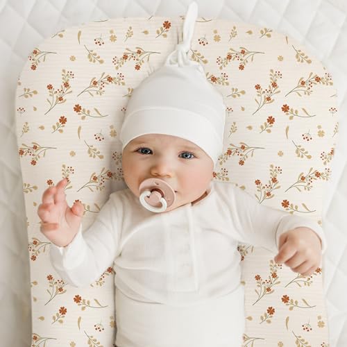 Image of Konssy Muslin Baby Lounger Cover 2 Pack, 100% Cotton Newborn Lounger Cover, Soft and Breathable Baby Nest Slipcover for Boys Girls (Chestnut, Posy)
