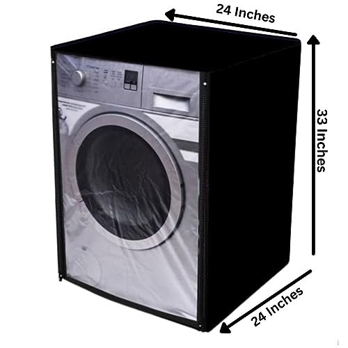 Image of Waterproof & Dustproof Front Loading Washing Machine Front Clear Cover Suitable for Normal IFB 6.5kg, 7 Kg, 7.5Kg & 8kG / 61X61X84cm Washing Machines (Grey) (5, Black)