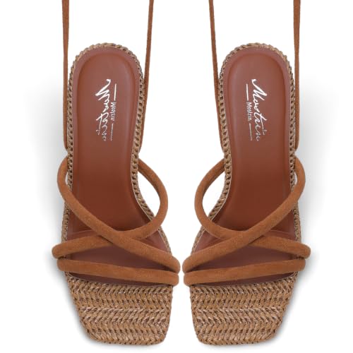 Image of Mostrin Womens Sandals Strappy Heels for Women Lace Up Square Open Toe Heels Tie Up High Heeled Sandals for Prom, Party, Daily Wear