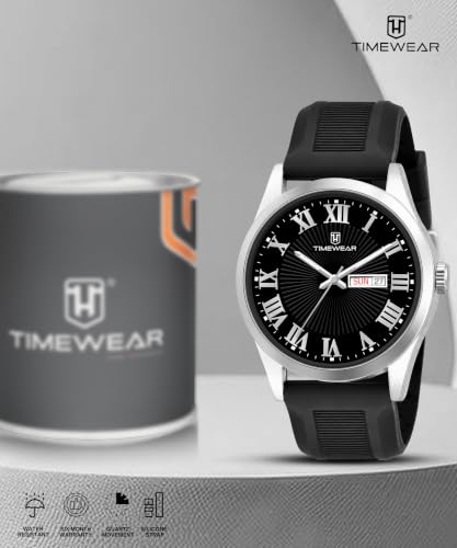 Image of TIMEWEAR Roman Track Dial, Day & Date Functioning, Silicone Strap Analog Watch for Men