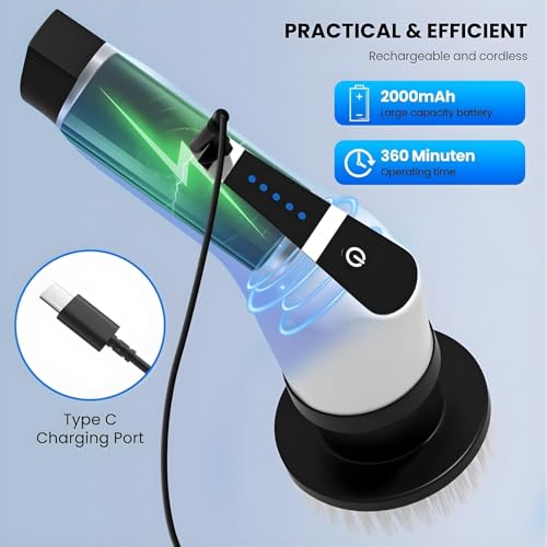 Image of PEDRO 9 in 1 Head Cordless Electric Cleaning Brush | Rechargeable Power Scrubber with Extendable Handle | Multi Surface Cleaner for Home, Car, Bathroom, Tiles, Kitchen, Floor (6 Months Warranty)