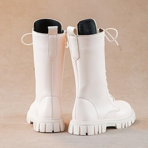Lace Up Boot for Girl Plush Lined Warm Side Zipper Western Riding Boots Winter Mid Calf Combat Chunky Heel Snow Shoes2