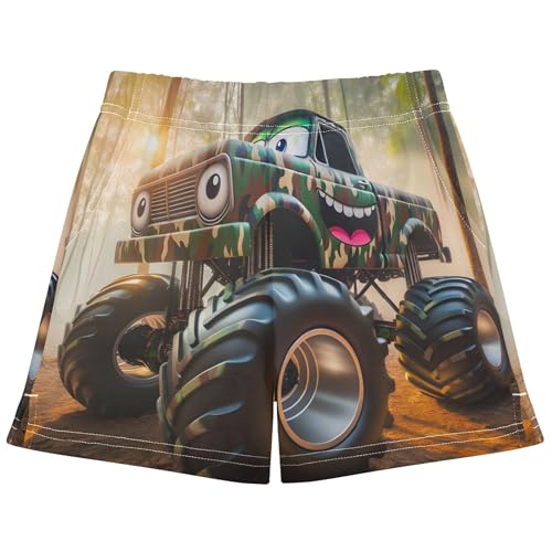Girls Shorts Cartoon Camo Monster Trucks Athletic Kids Summer Activewear Cute Pajama Comfy Sleep Shorts, X-Small