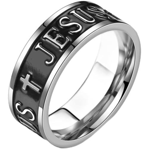 Jude Jewelers 8mm Stainless Steel Retro Vintage Christian Cross Jesus Word Filled Wedding Band Ring