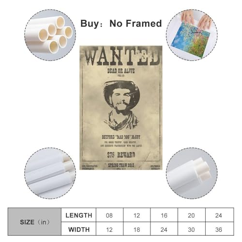 Affiche Wanted vintage toile de salon et chambre 60x90cm sans cadre