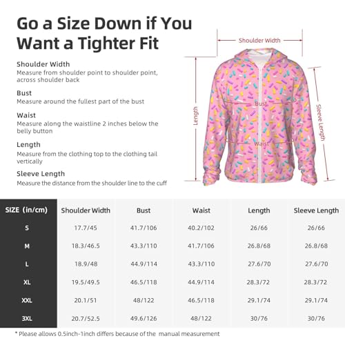 Pink Decorative Sprinkles Sun Protection Hoodie Zip Rash Guard Long Sleeve Shirt for Fishing Hiking for Mens Womens2