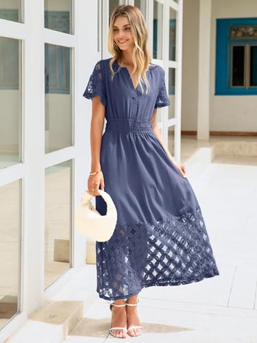 Image of Simplee Womens Summer Boho Maxi Dress V Neck Empire Waist Long Flowy Wedding Guest Dresses with Pockets