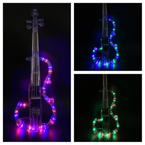 Image of Vetimobato Electric Violin 4 /4 Full Size Solid Wood Silent Violin Set for Adults Beginner Practice Electric Fiddle with Ebony Fittings Hard Case & Bow(4 String Transparent with Light)