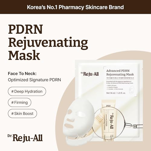 Image of Dr.Reju-All Advanced PDRN Rejuvenating Mask | Face & Neck Korean Sheet Mask with 1,200 ppm PDRN, Collagen & Copper Peptides | Hydrating & Soothing Skin Repair Facial Mask (1 Sheet)
