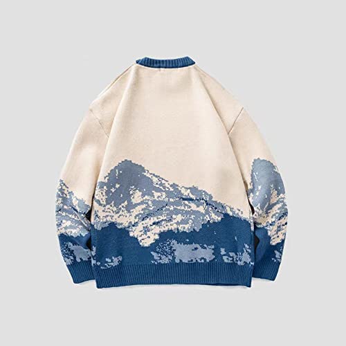Mens Crewneck Oversized Sweaters Tie-Dye Casual Long Sleeve Knitted Vintage Sweater Mountain Print Jumper Soft Tops3