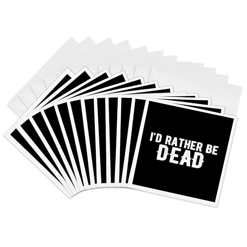 Lot de 12 cartes de vœux Id rather be dead texte blanc et fond noir 15x15 cm